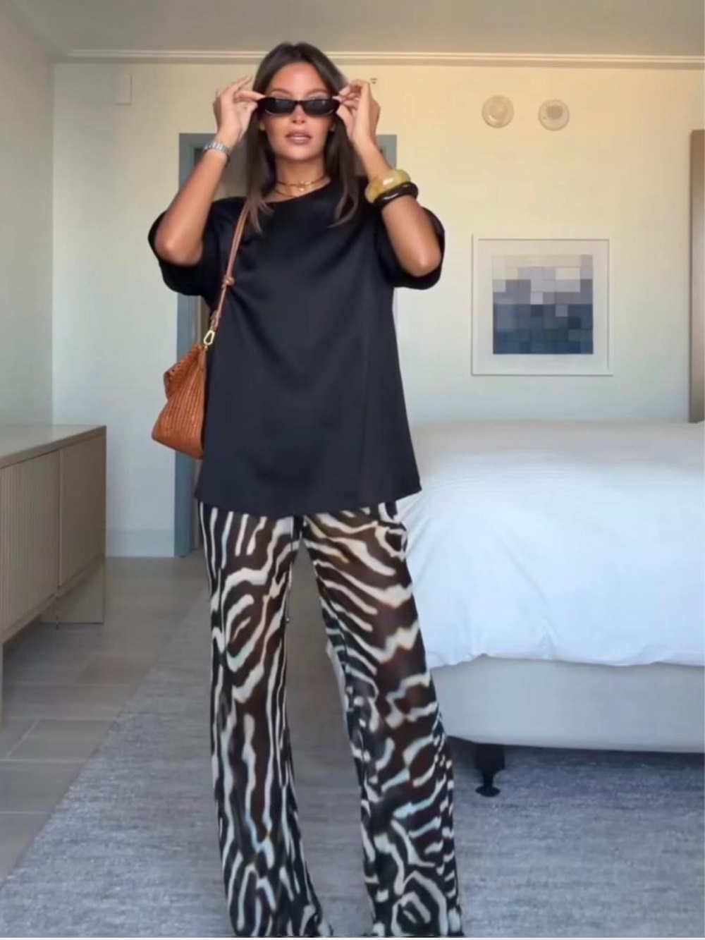 Women’s Printed Sheer Wide-Leg Pants - Brown Zebra - Picture 6 of 6